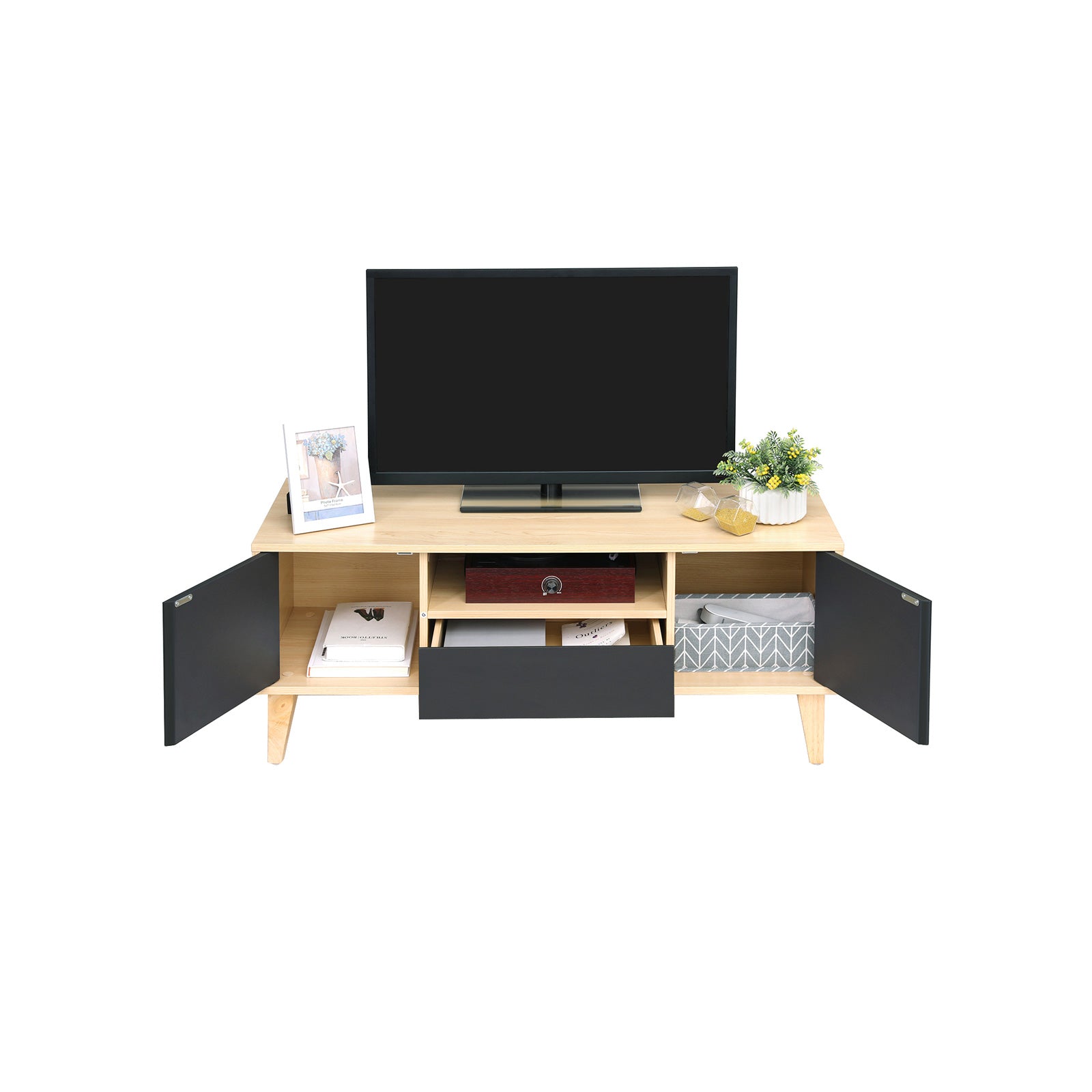 TV-Lowboard Modern Holzoptik-Grau
