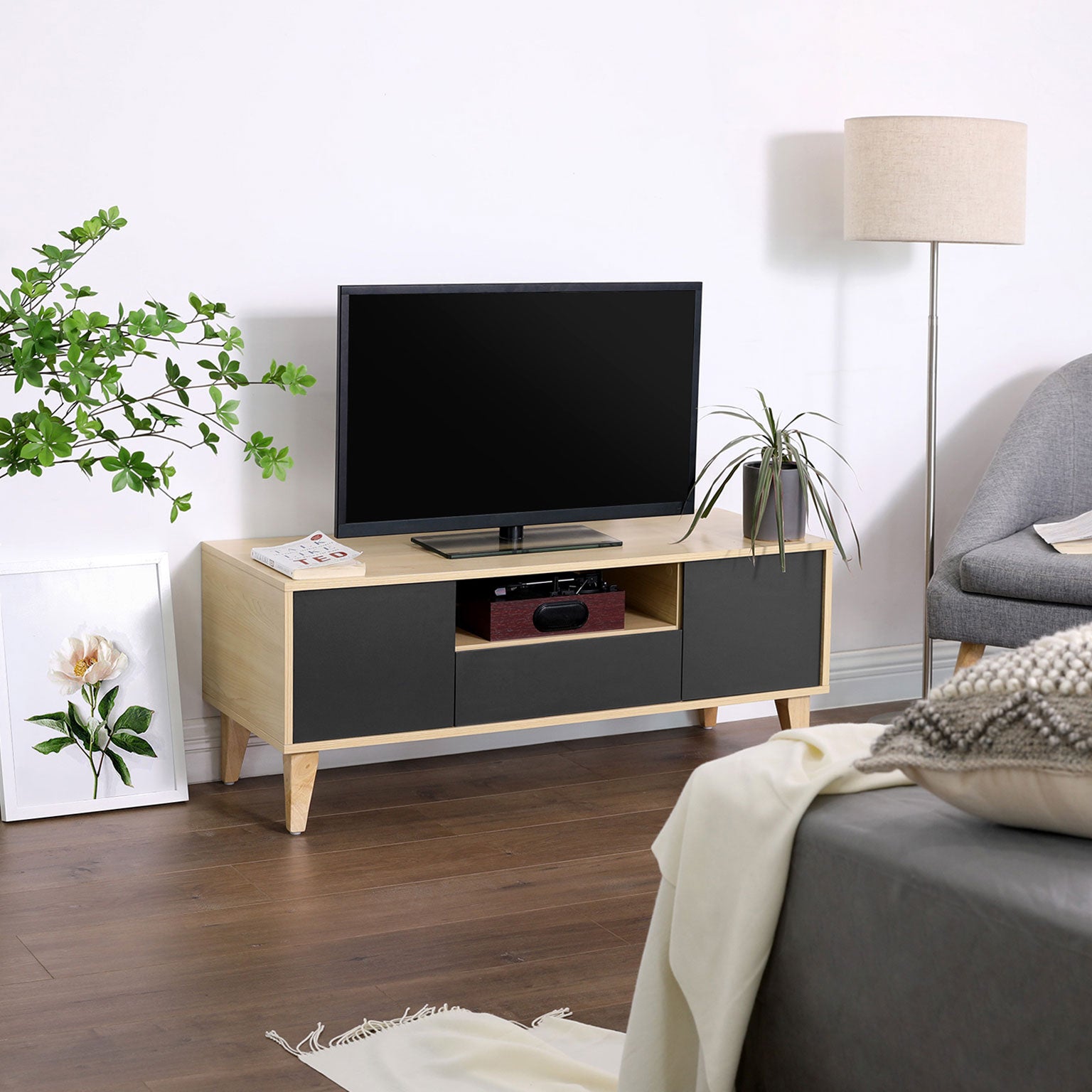 TV-Lowboard Modern Holzoptik-Grau