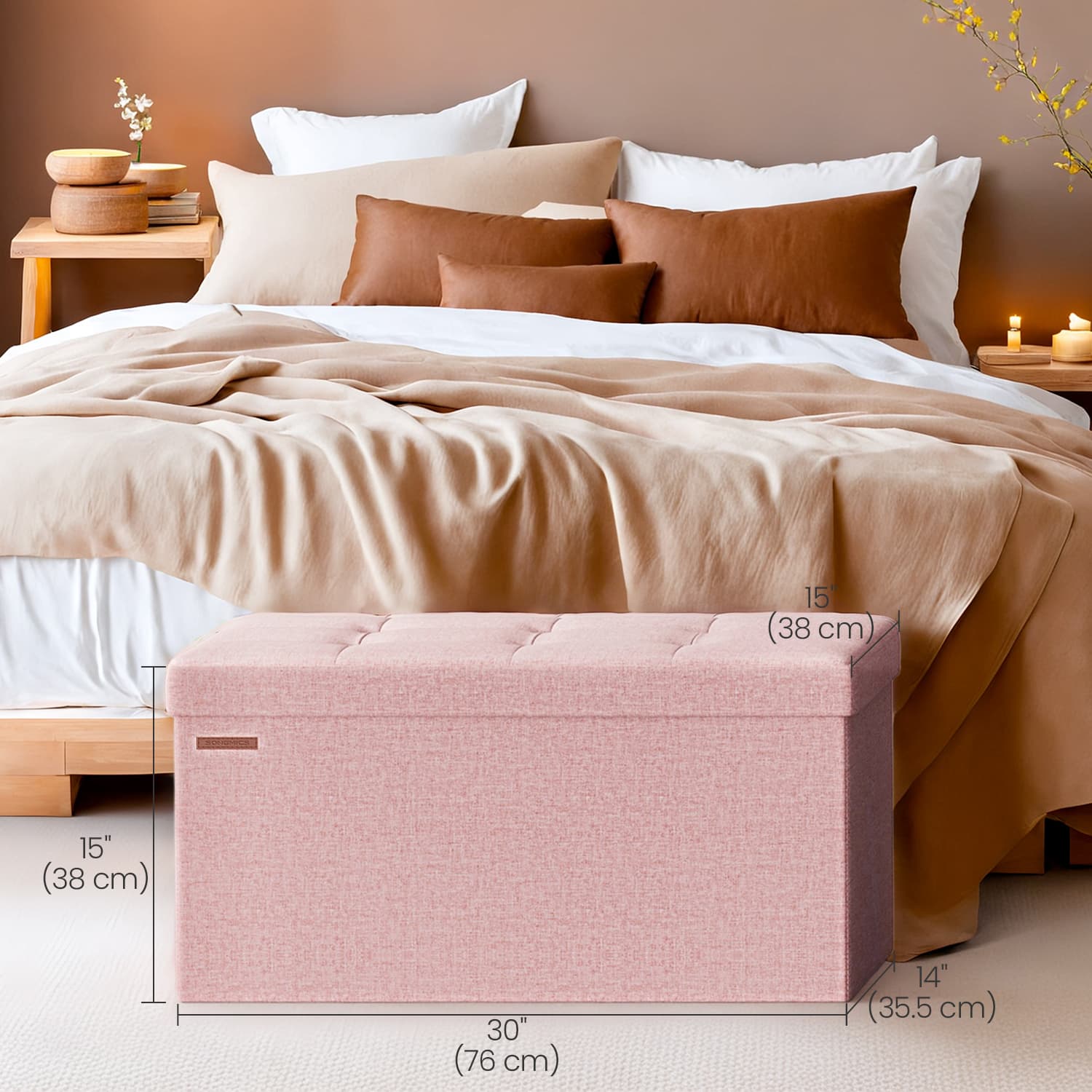 Sitzbank mit Stauraum, 38 x 76 x 38 cm, Sitztruhe, Bettbank