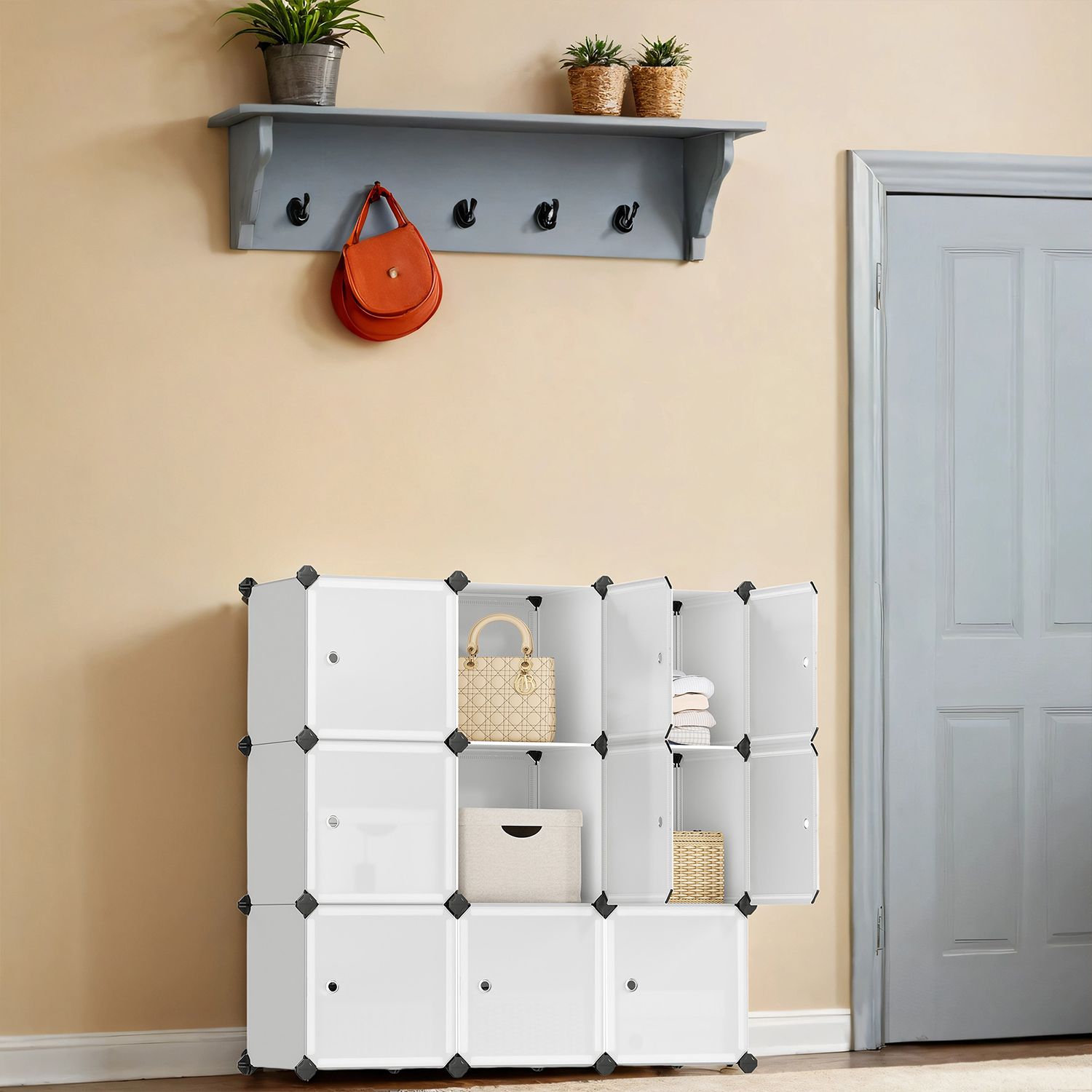 Schuhregal, Regalsystem mit 9 Würfeln, Kleiderschrank aus Kunststoff