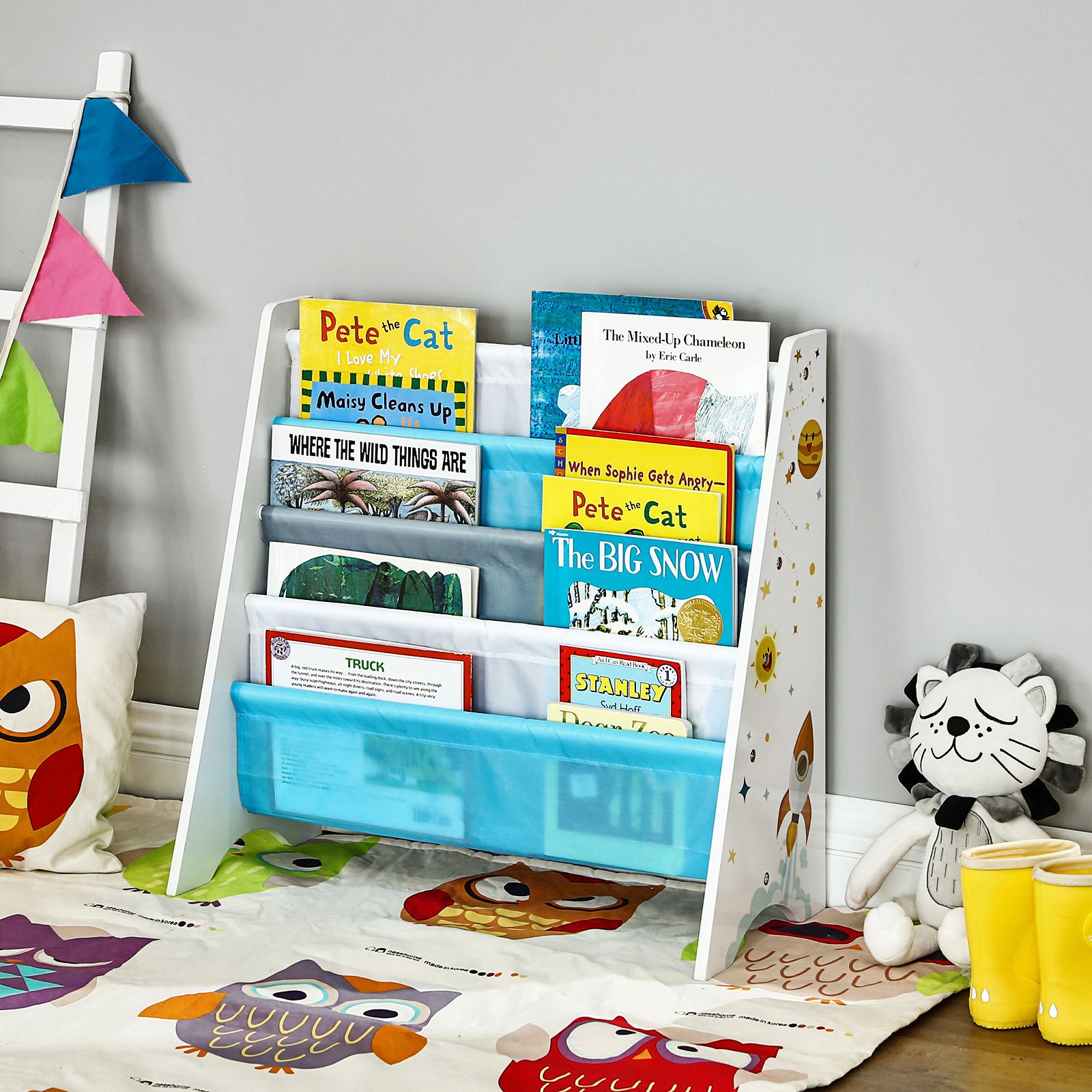 Kinderregal für Bücher Blau-Weiß
