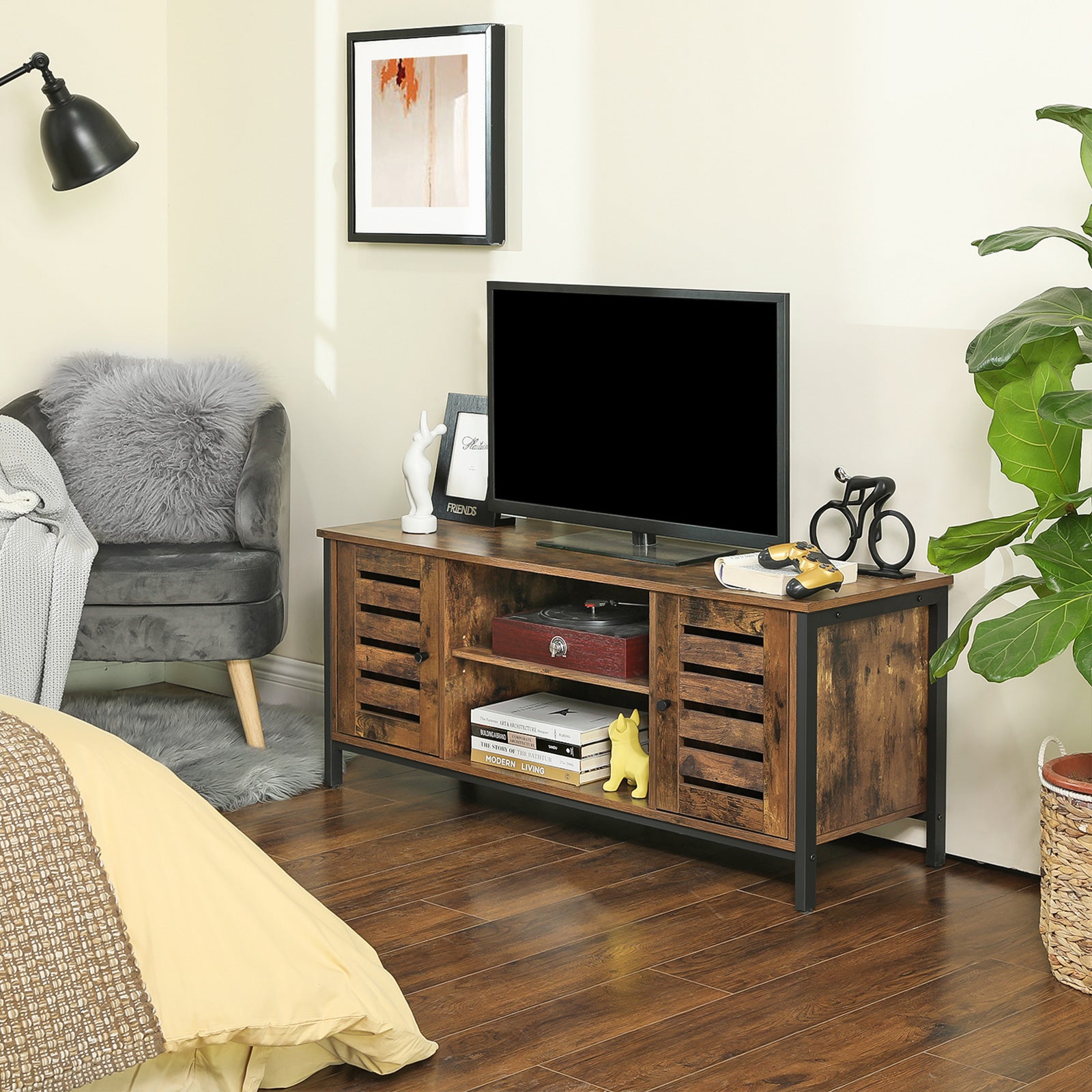 TV-Lowboard mit 2 Schränken und 2 Regalebenen