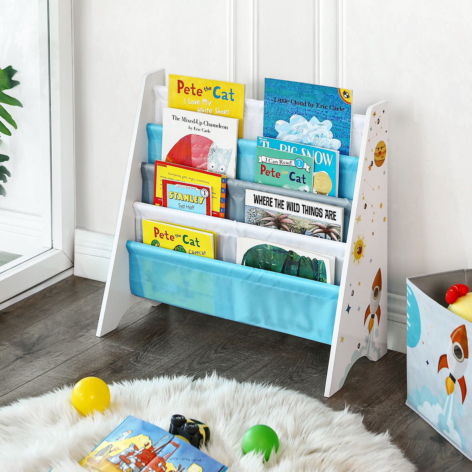 Kinderregal für Bücher Blau-Weiß