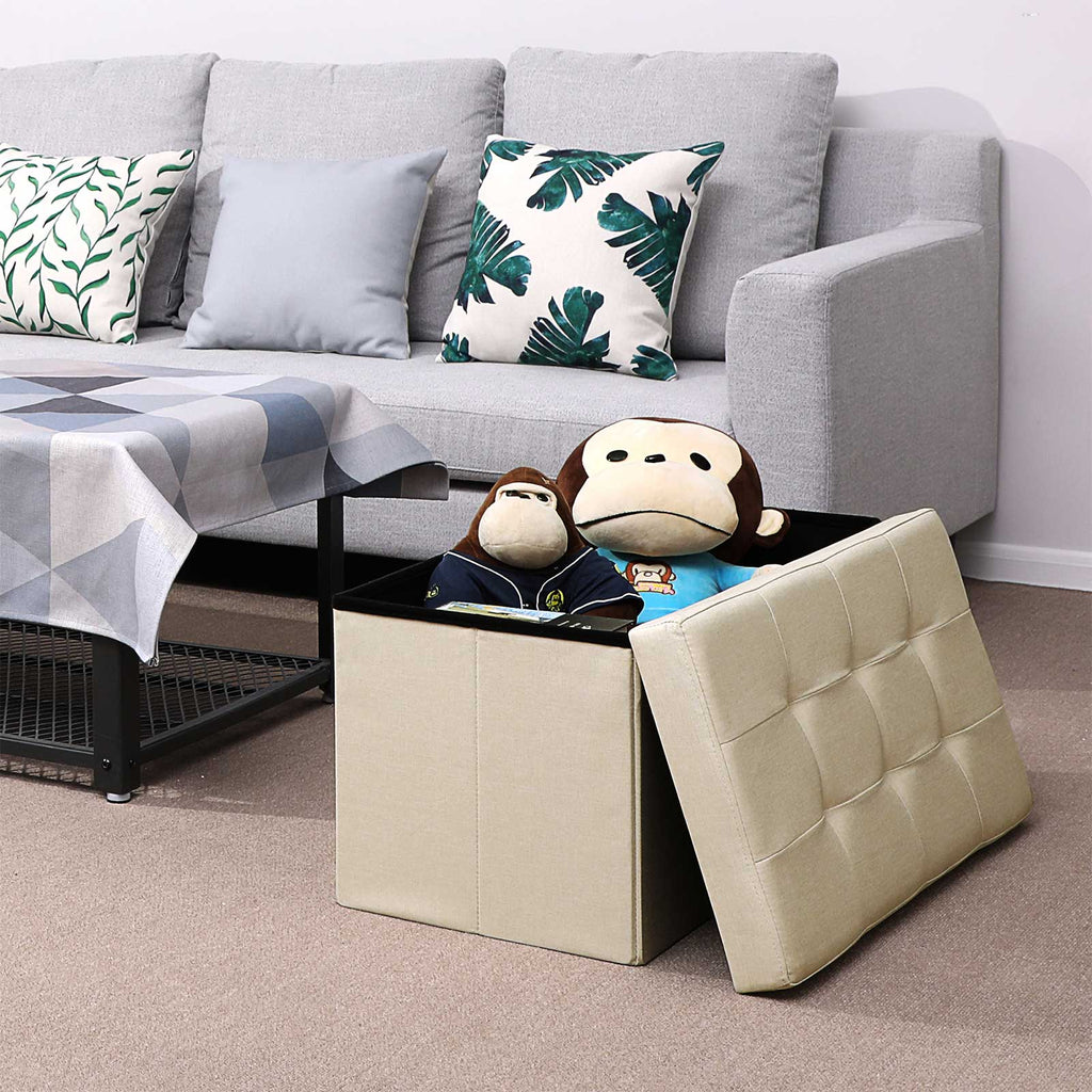 Sitztruhe 80 L Leinenimitat Beige