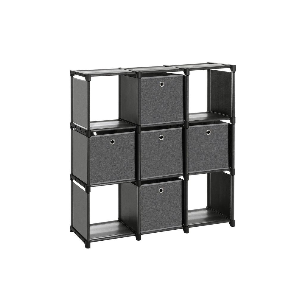 Würfelregal mit 5 Stoffboxen Schwarz