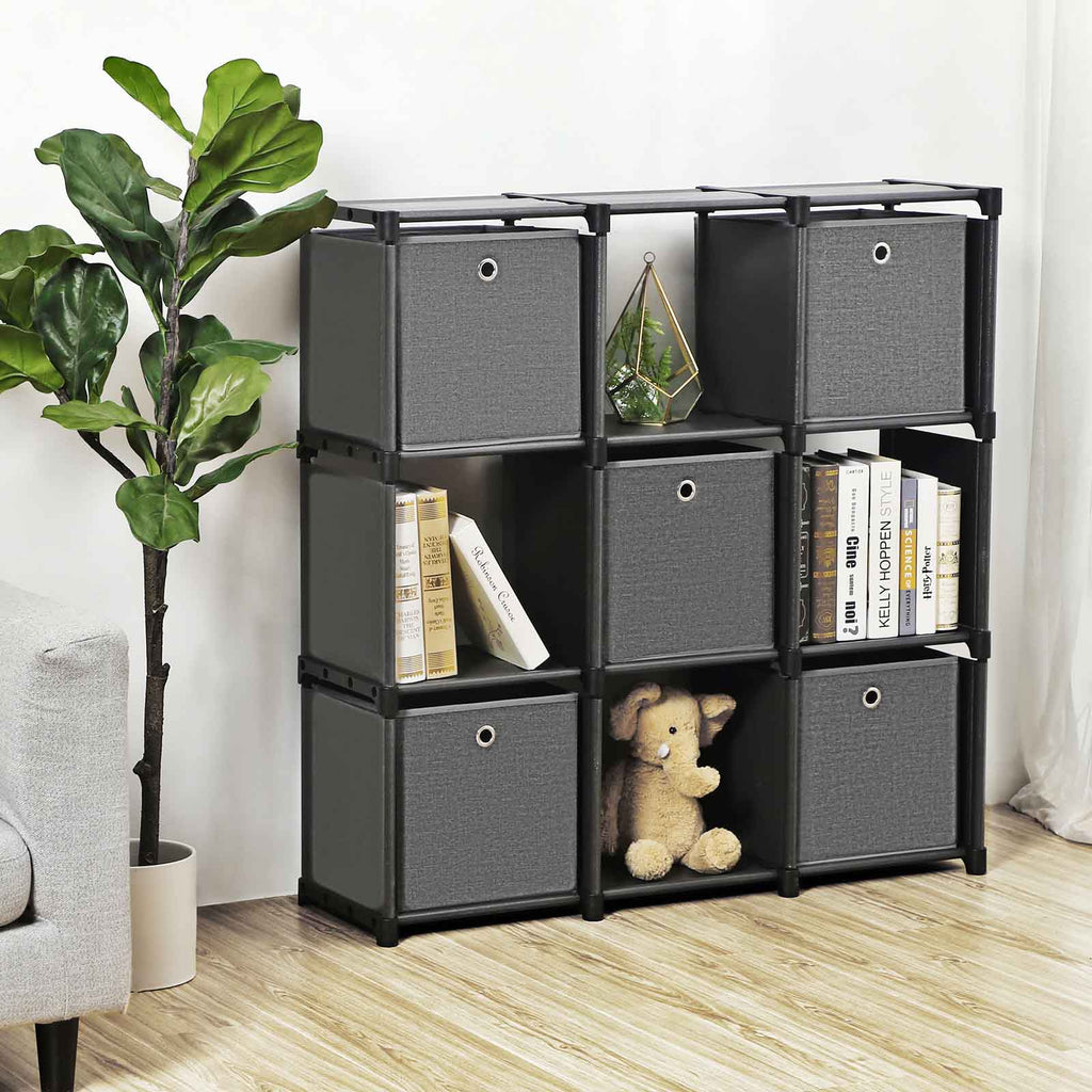 Würfelregal mit 5 Stoffboxen Schwarz