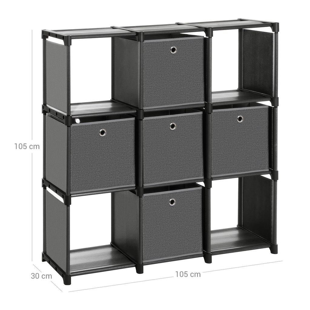 Würfelregal mit 5 Stoffboxen Schwarz