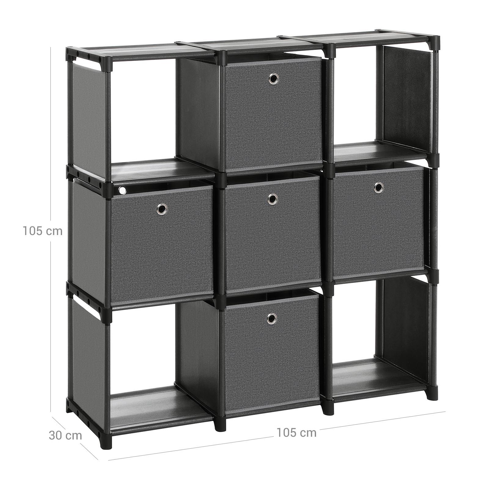 Würfelregal mit 5 Stoffboxen Schwarz