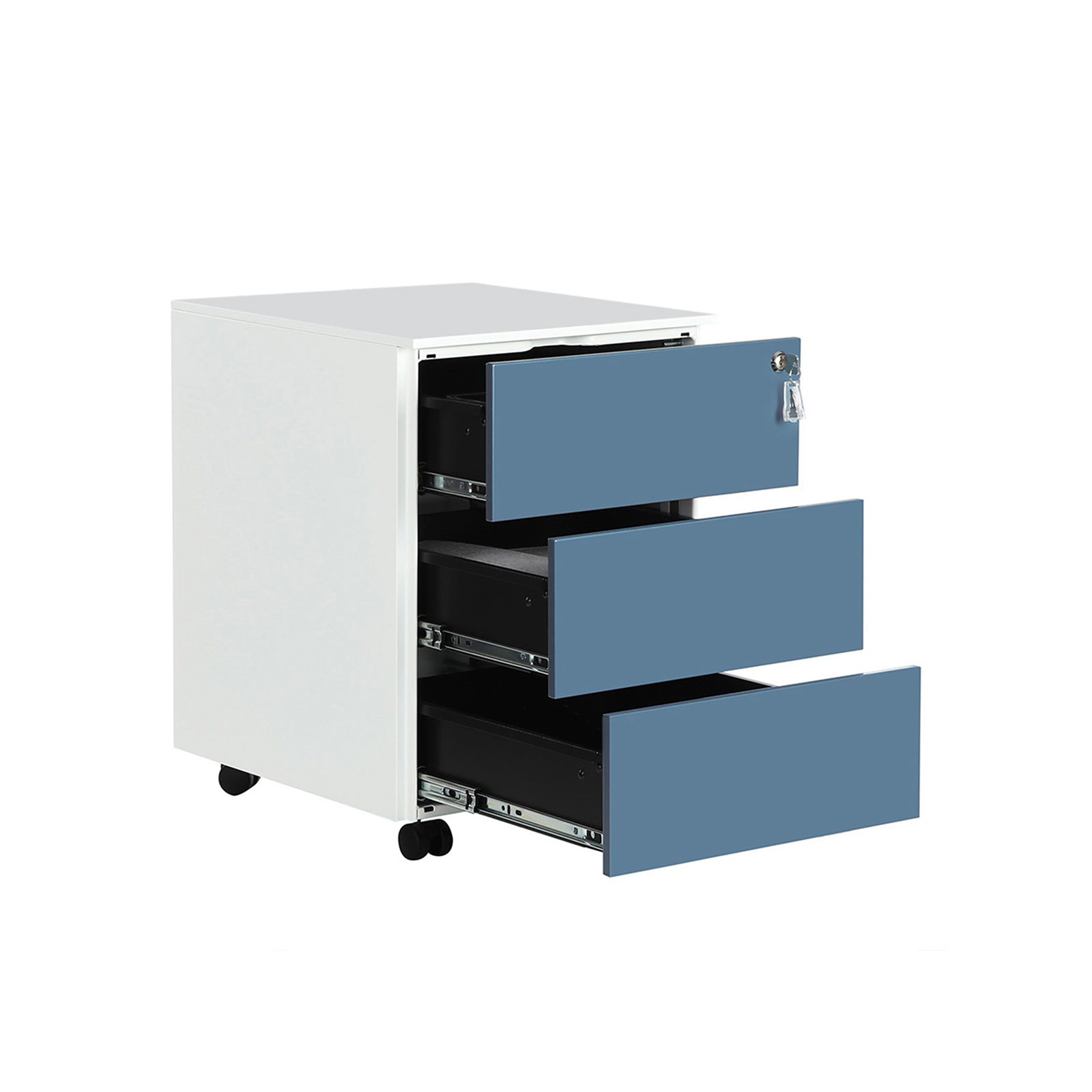 Abschließbarer Rollcontainer Weiß-Blau