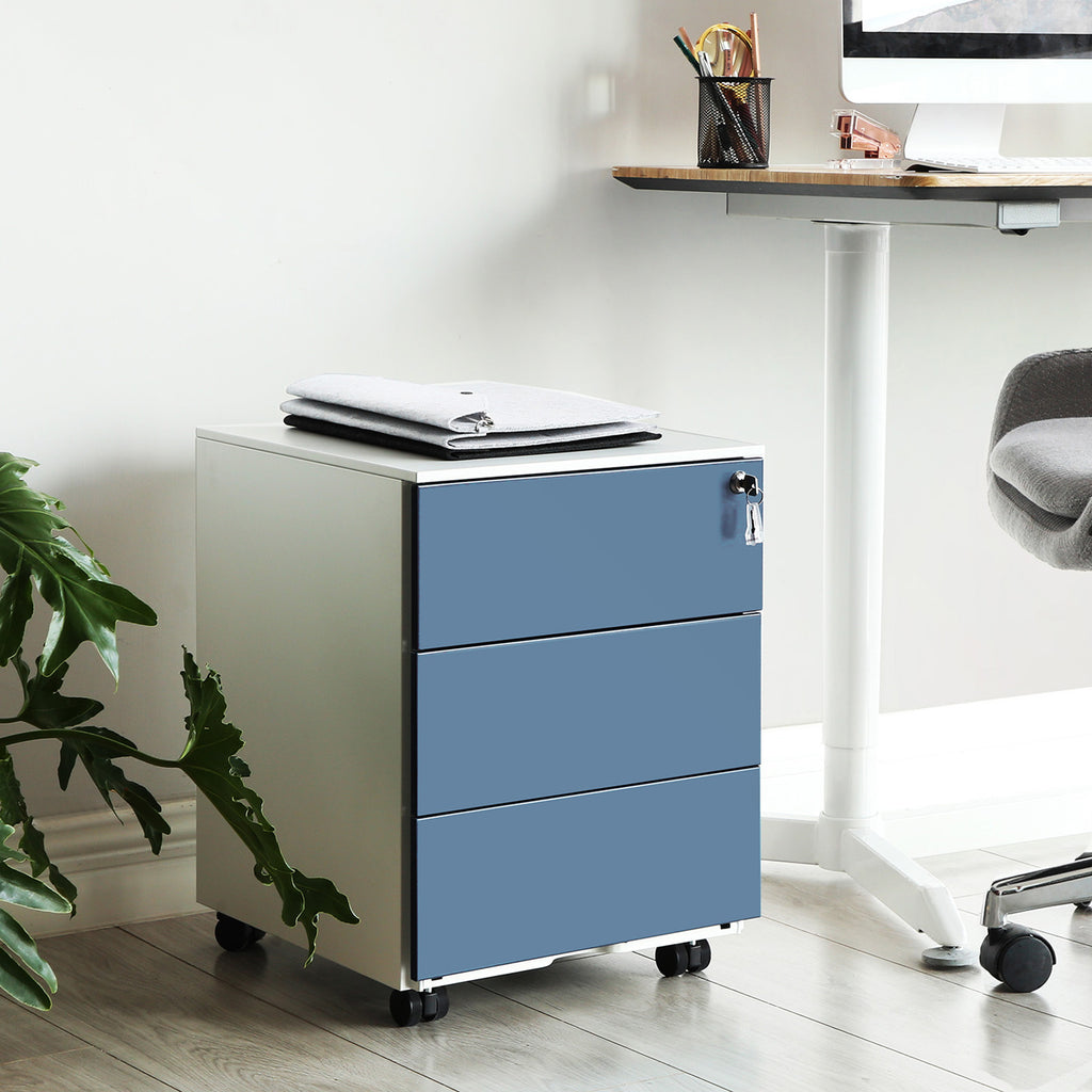 Abschließbarer Rollcontainer Weiß-Blau