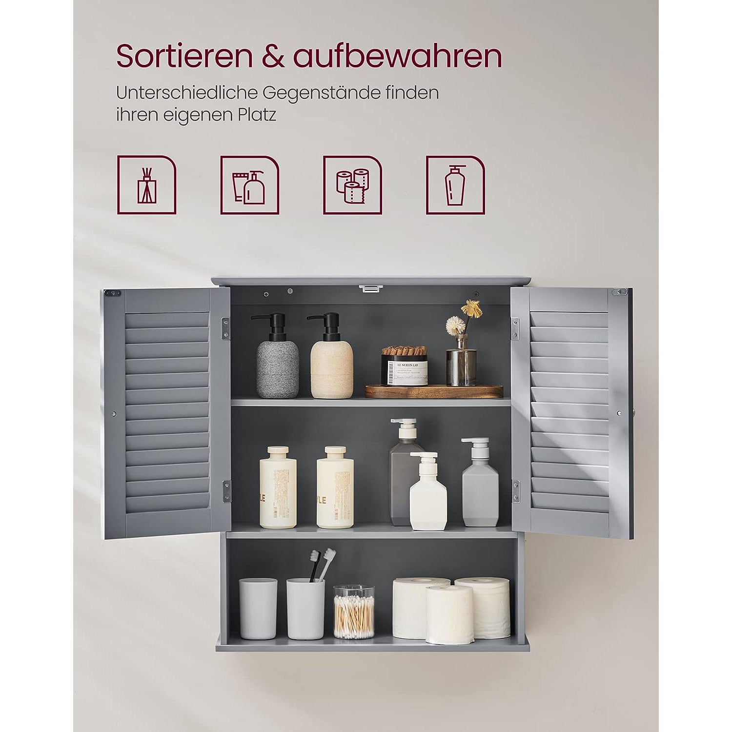 Badezimmerschrank mit verstellbarem Einlegeboden und Lamellentüren