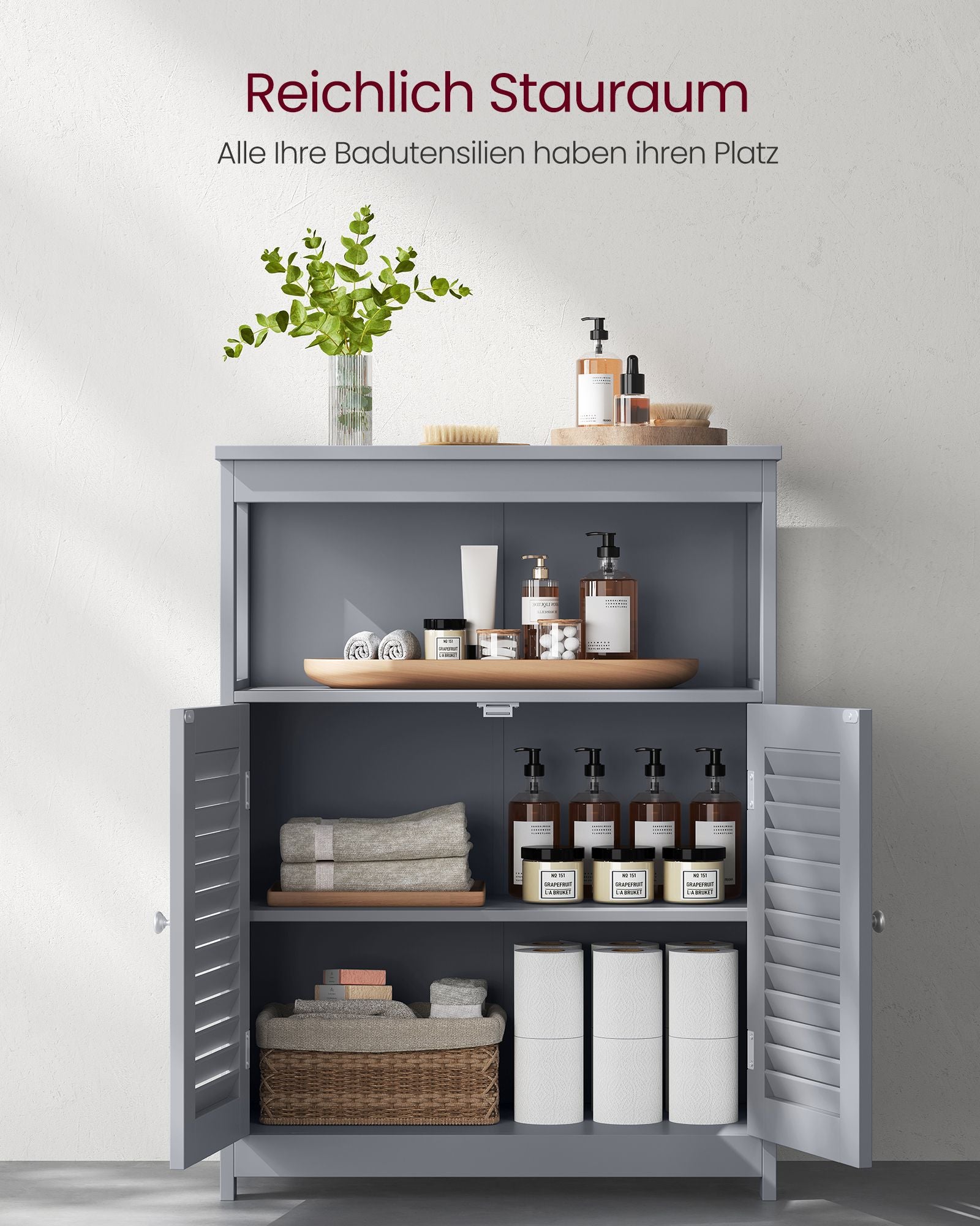 Badezimmerschrank mit offenem Fach und 2 Türen