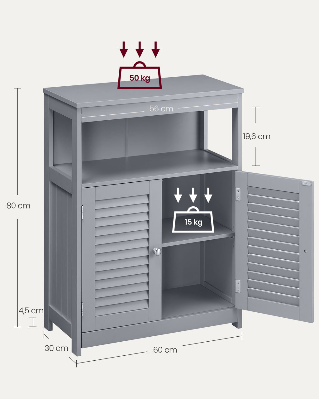 Badezimmerschrank mit offenem Fach und 2 Türen