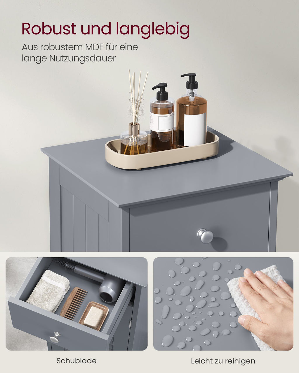Badezimmerschrank schmal mit Schublade und Lamellentür