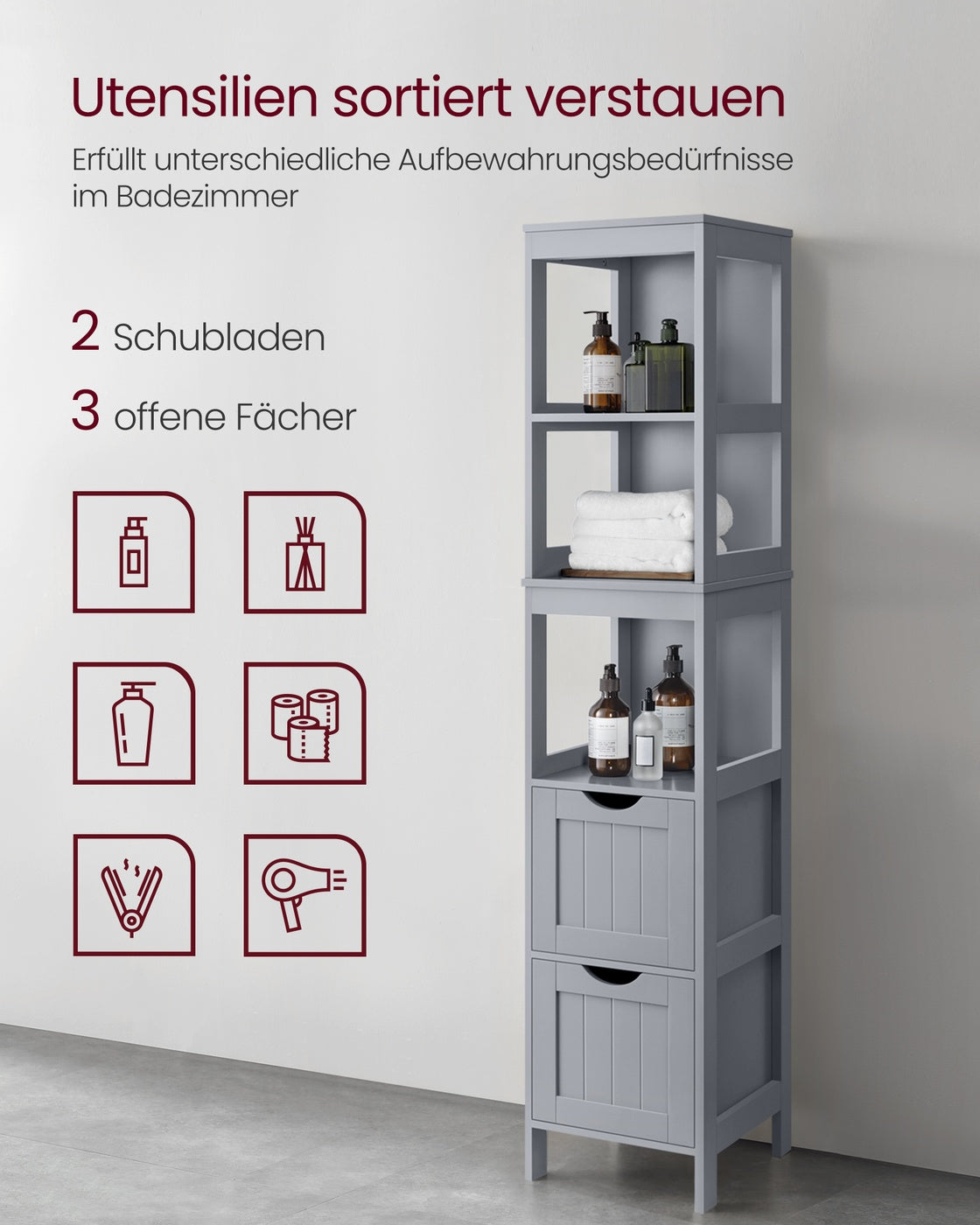 Hochschrank Badezimmer schmal stehend taubengrau