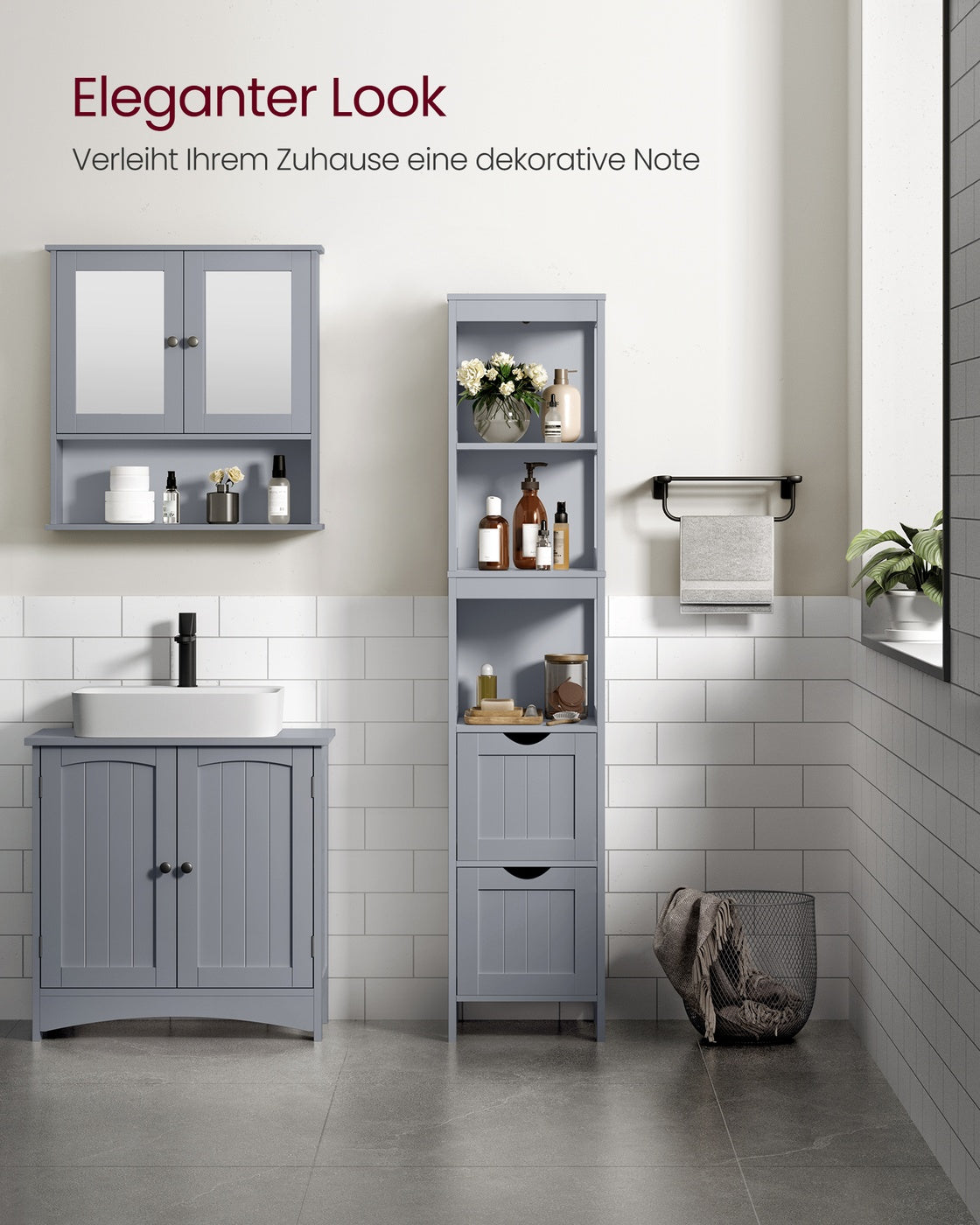 Hochschrank Badezimmer schmal stehend taubengrau