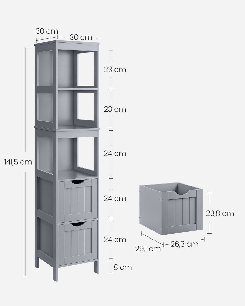 Hochschrank Badezimmer schmal stehend taubengrau