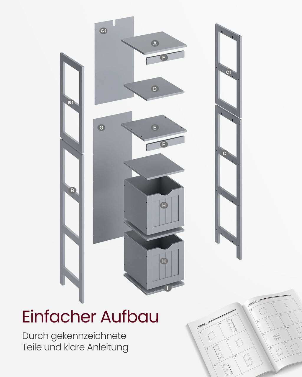 Hochschrank Badezimmer schmal stehend taubengrau