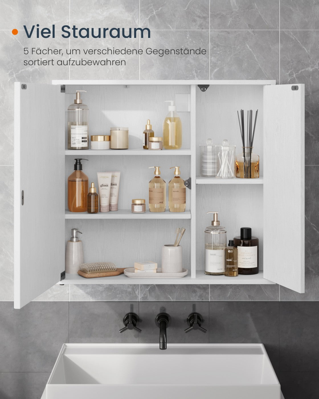 Spiegelschrank Bad werkzeuglose Montage 15 x 60 x 55 cm schneeweiß