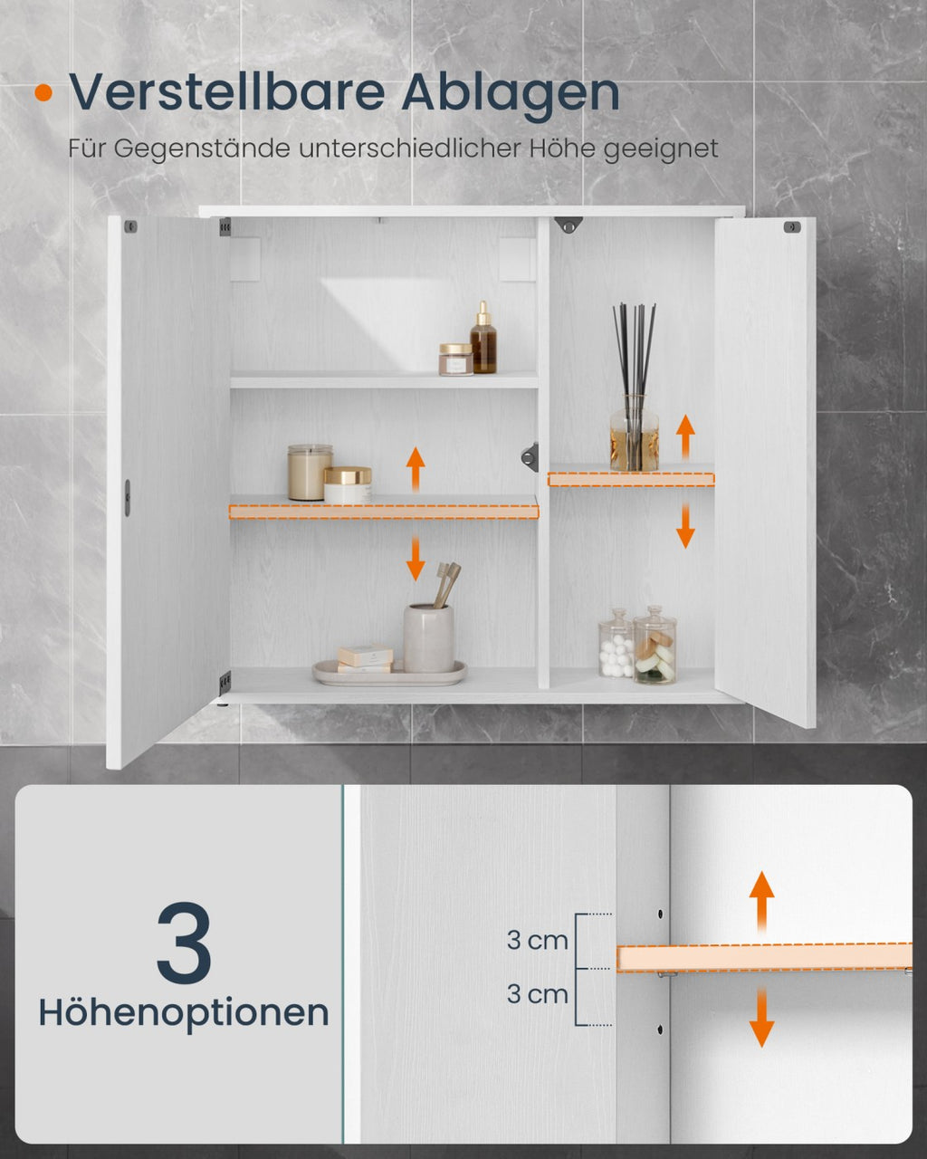 Spiegelschrank Bad werkzeuglose Montage 15 x 60 x 55 cm schneeweiß