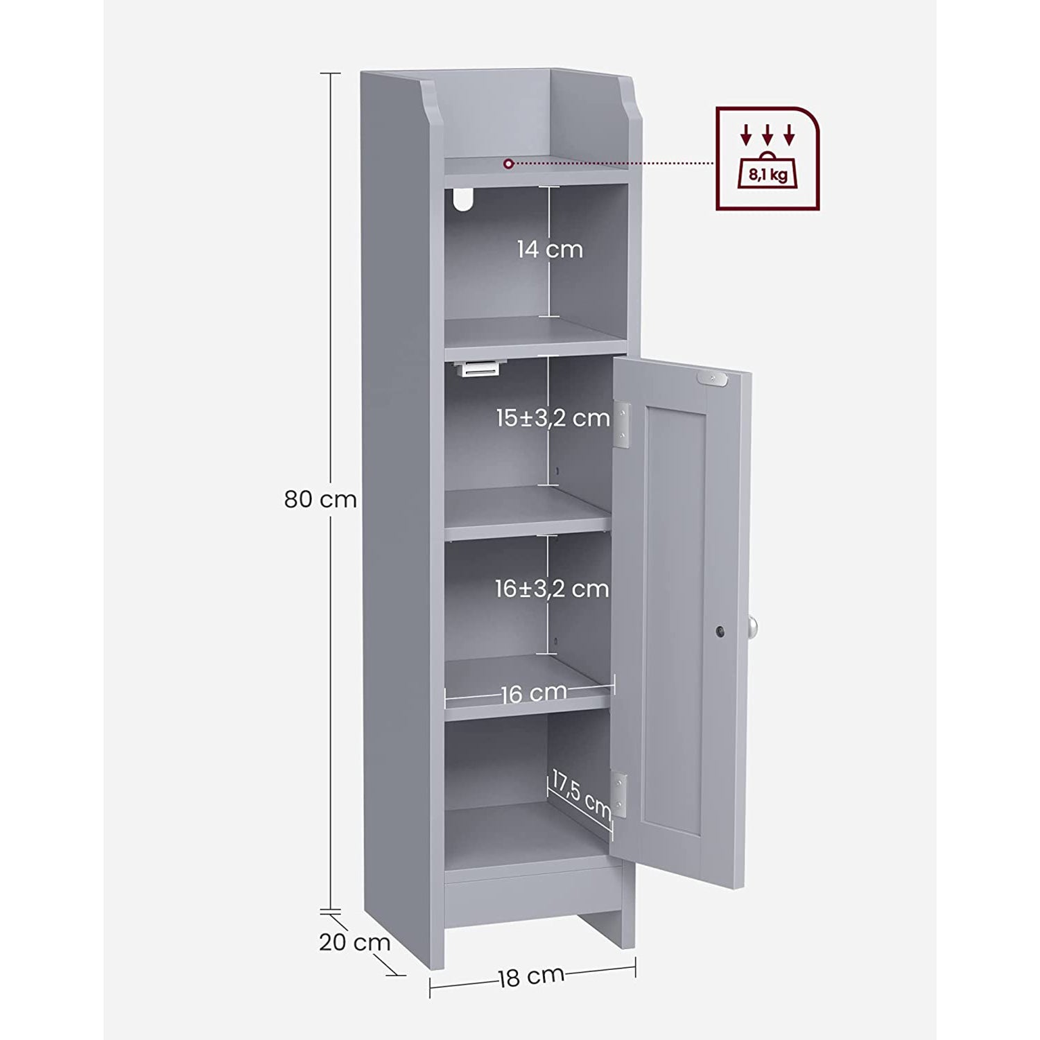 Badezimmerschrank schmal mit Tür