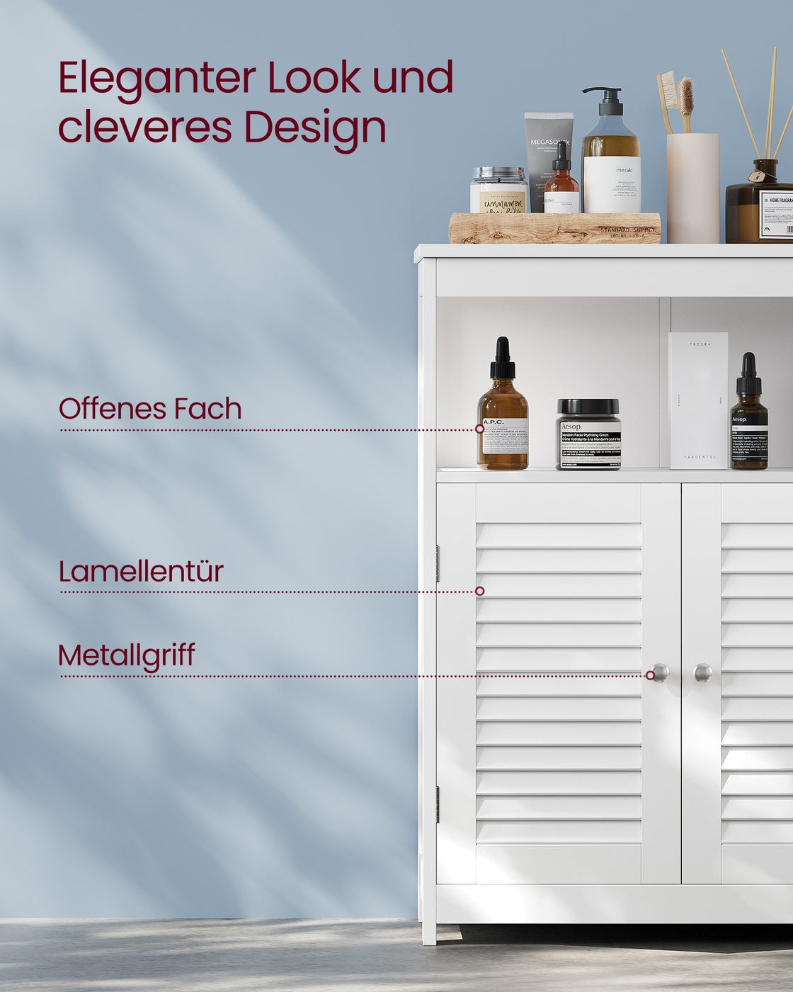 Badezimmerschrank Badschrank mit offenem Fach 2 Türen 30 x 60 x 80 cm weiß
