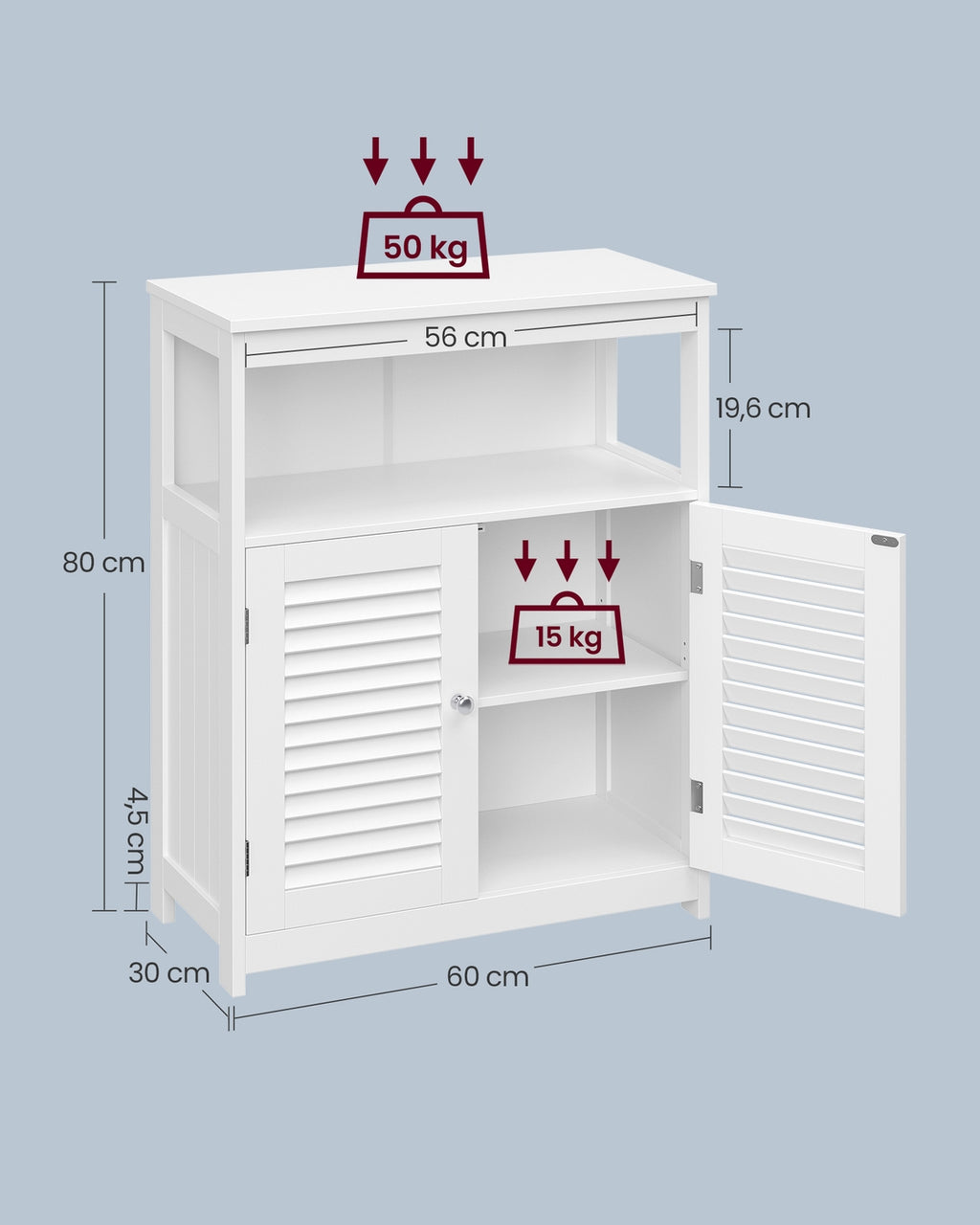 Badezimmerschrank Badschrank mit offenem Fach 2 Türen 30 x 60 x 80 cm weiß