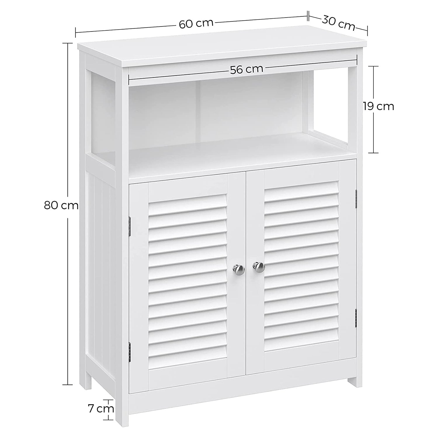 Badezimmerschrank Badschrank mit offenem Fach 2 Türen 30 x 60 x 80 cm weiß