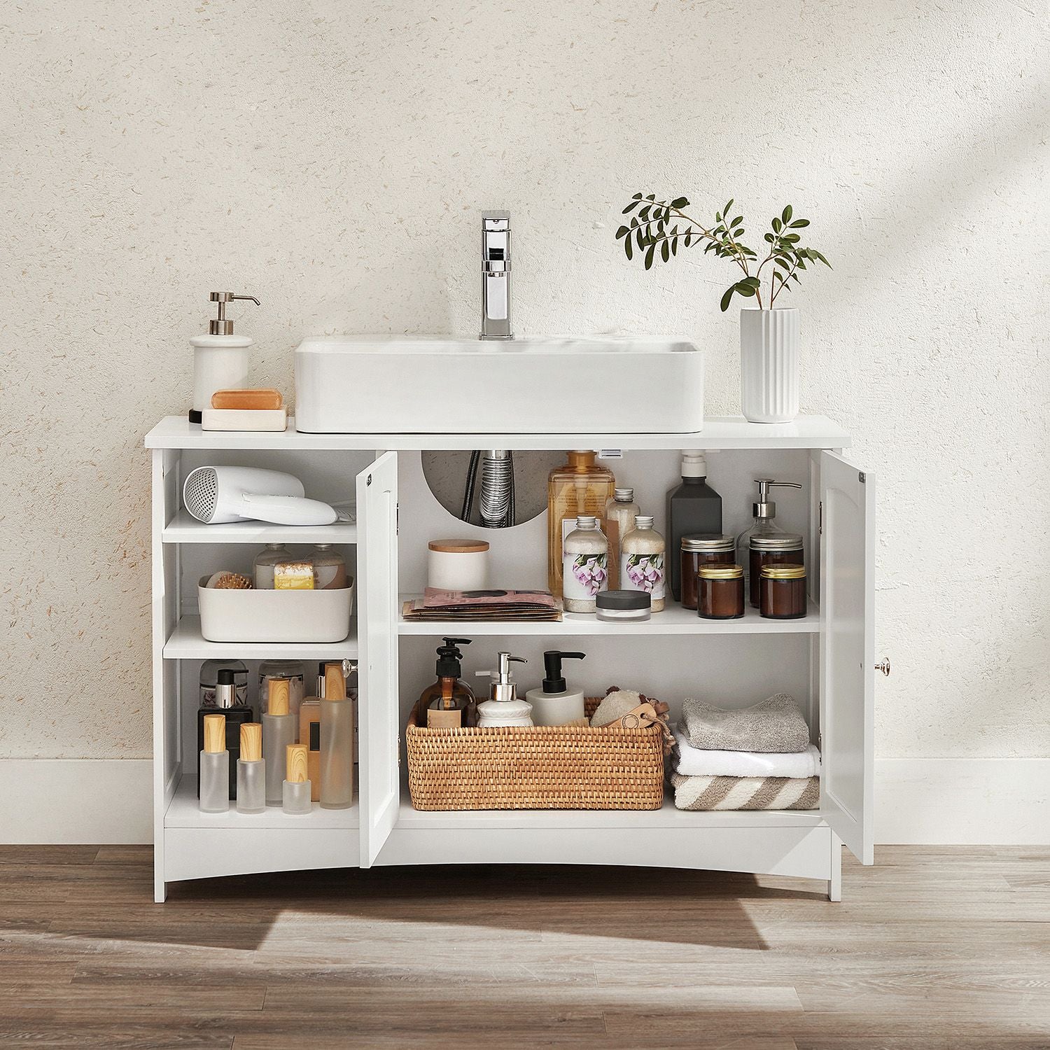 Waschbeckenunterschrank mit 2 Türen Weiß