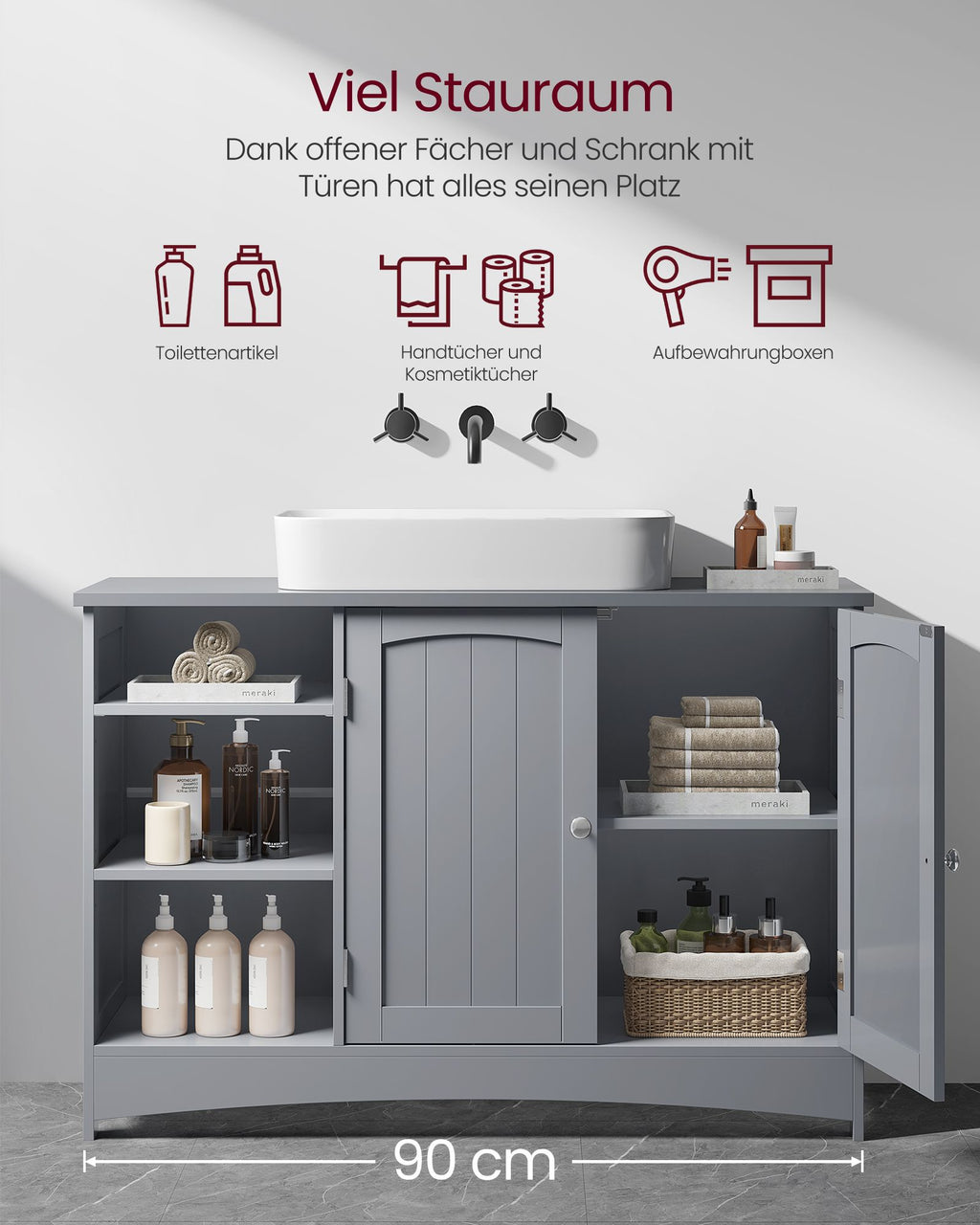 Waschbeckenunterschrank extra lang mit 2 Türen