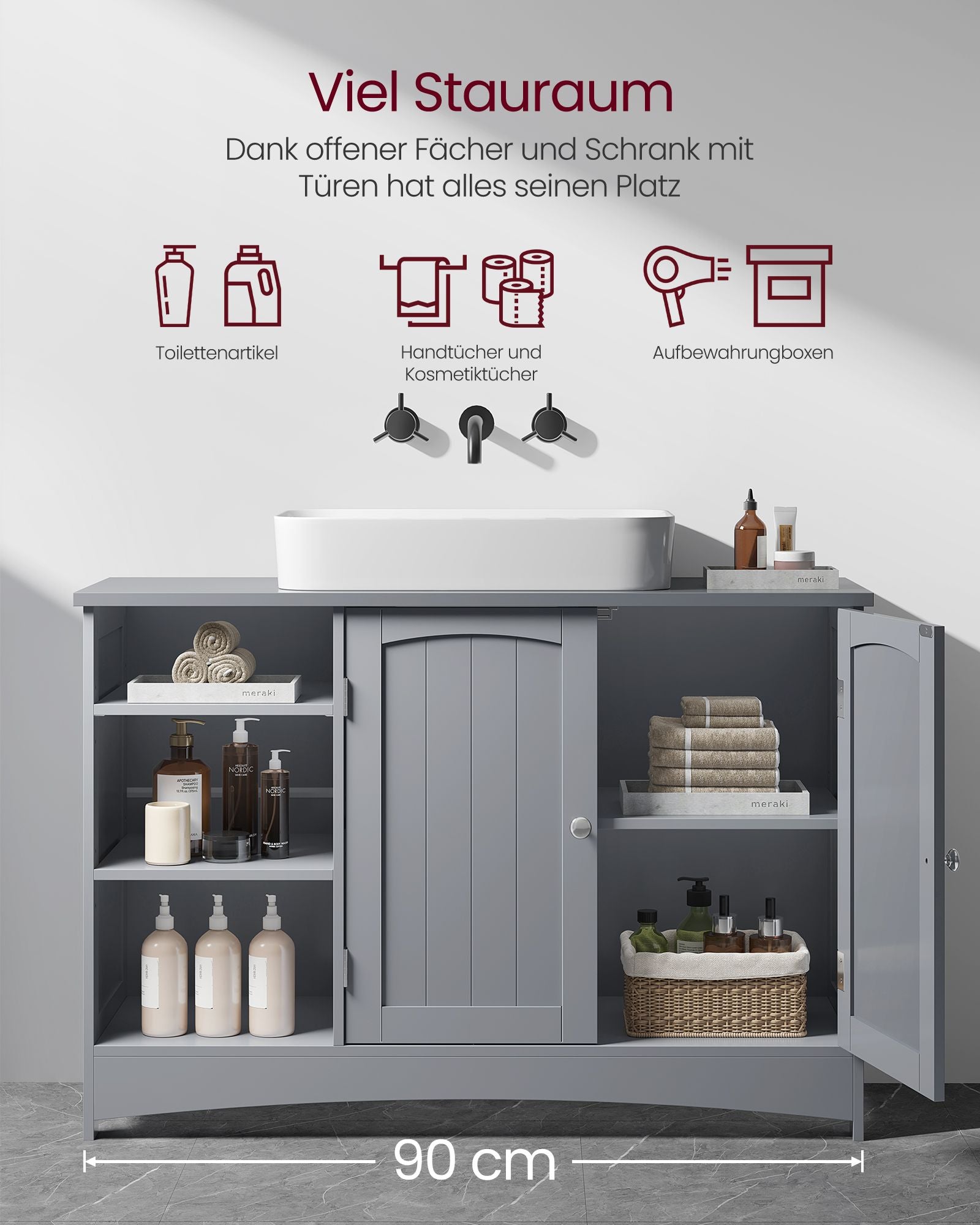 Waschbeckenunterschrank extra lang mit 2 Türen
