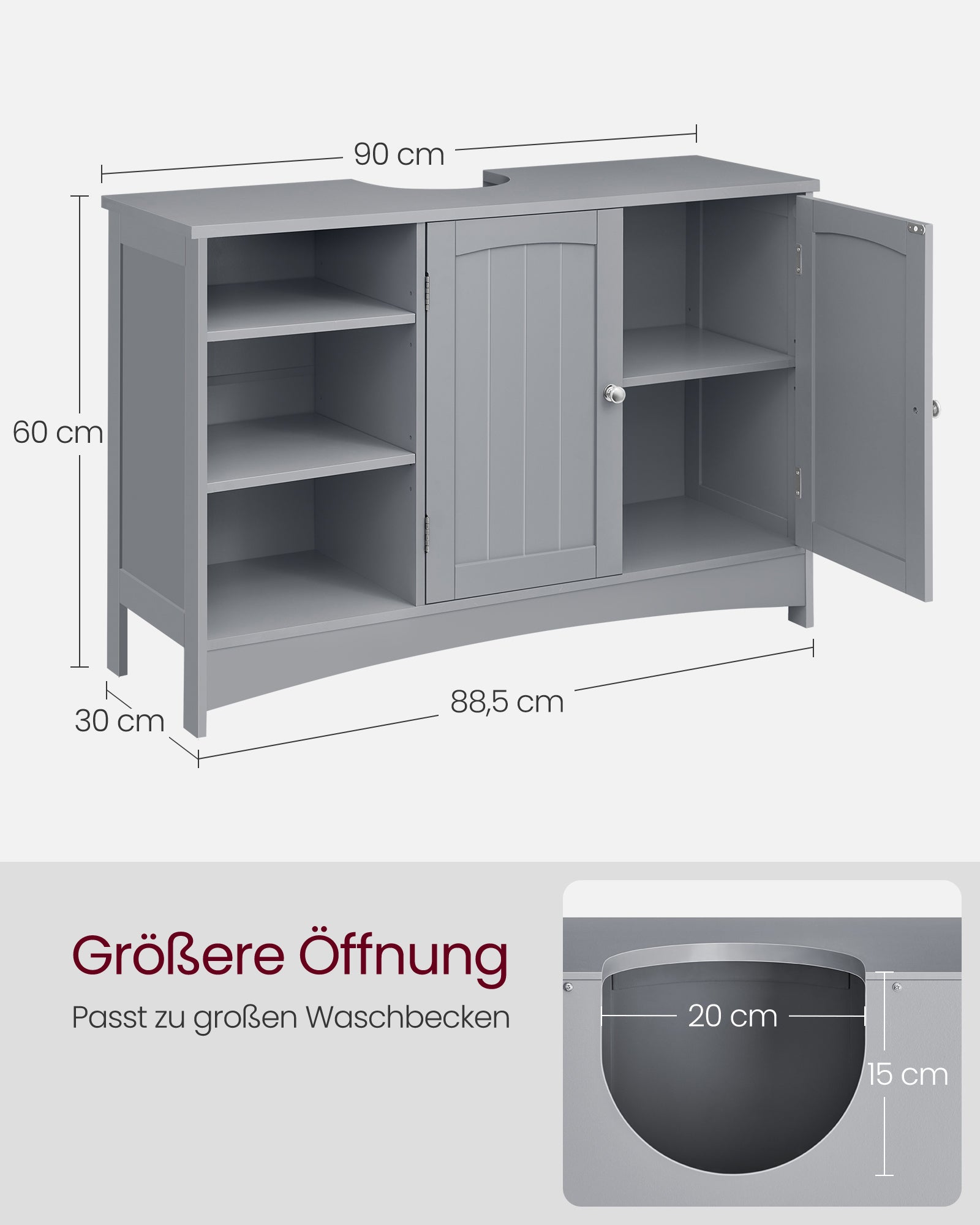 Waschbeckenunterschrank extra lang mit 2 Türen