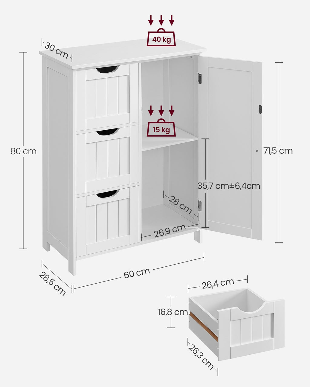 Schrank mit 3 großen Schubladen