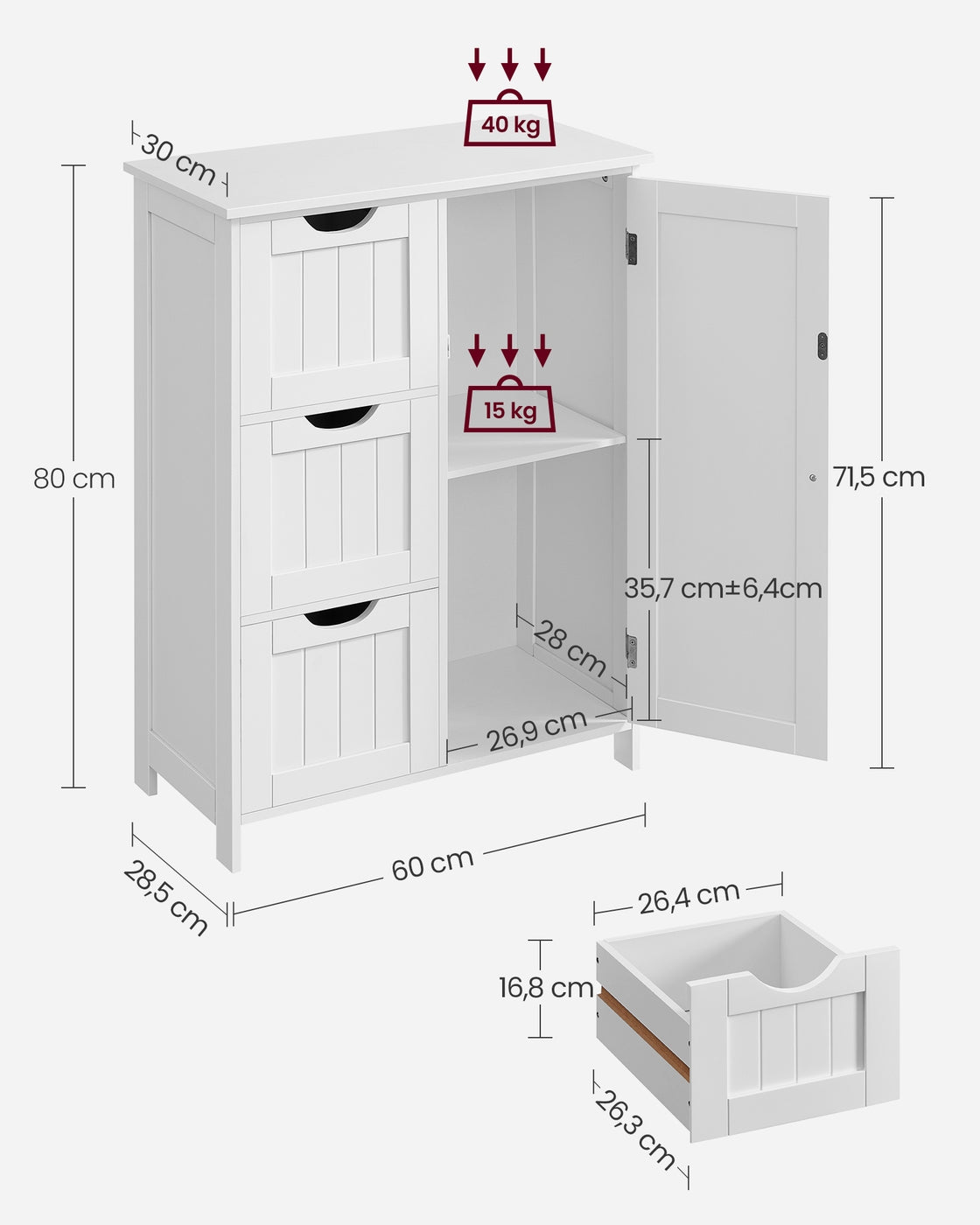 Schrank mit 3 großen Schubladen