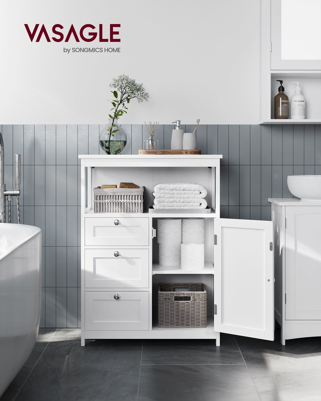 Badezimmerschrank 30 x 60 x 80 cm mit 3 Schubladen