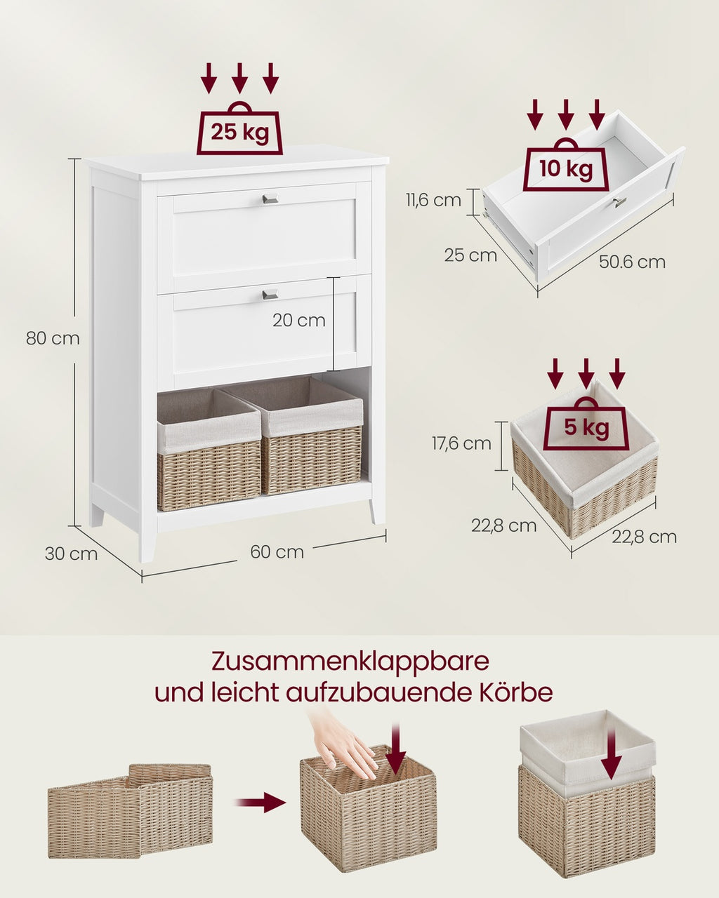 Badezimmermöbel mit verstellbaren Trennwänden wolkenweiß