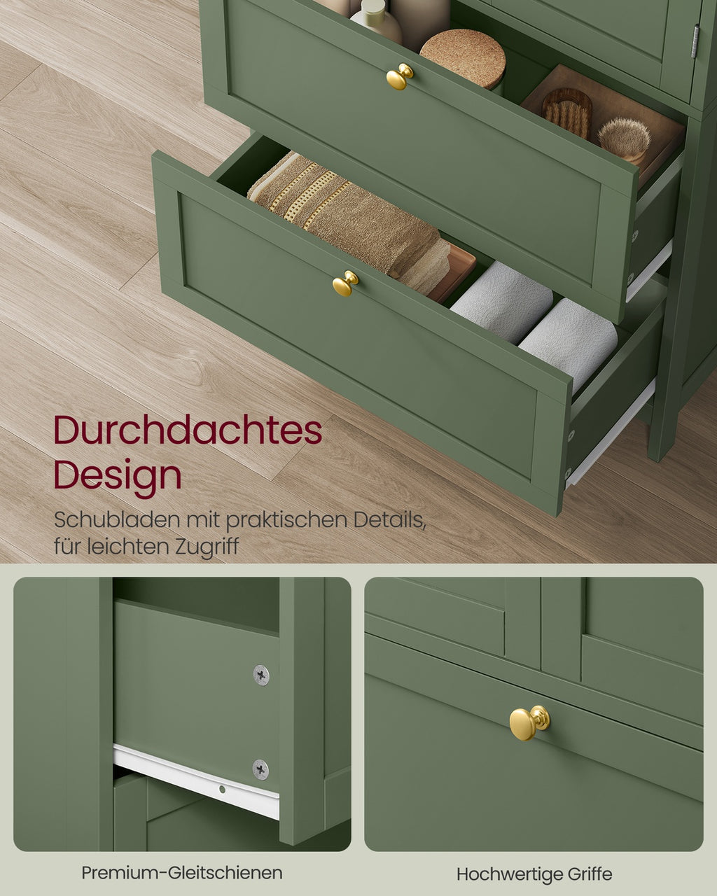 Badschrank mit 2 Türen und 2 Schubladen 30 x 60 x 110 cm waldgrün