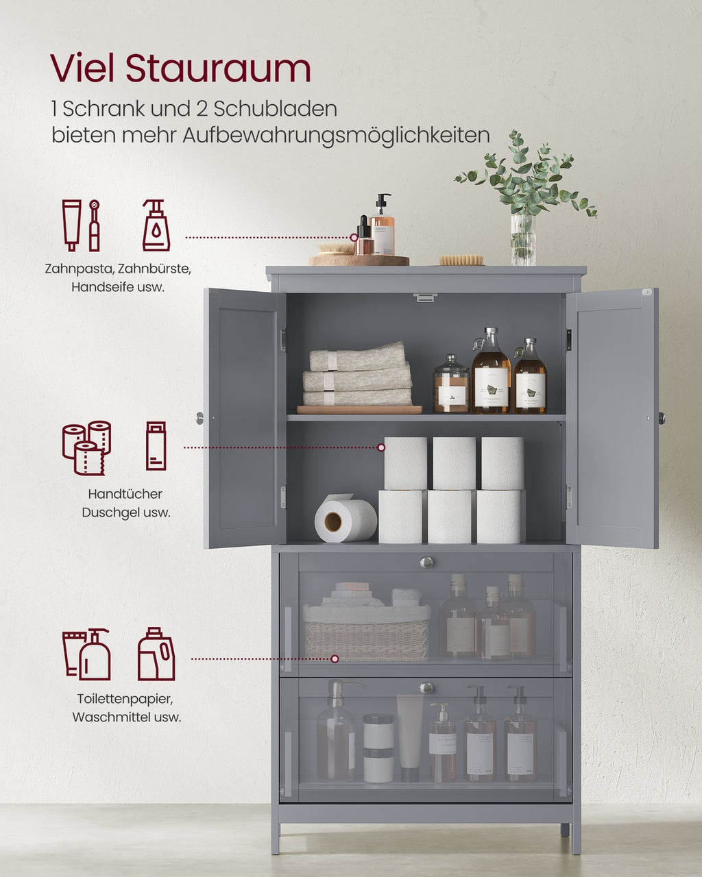 Badezimmerschrank mit 2 Türen und 2 Schubladen