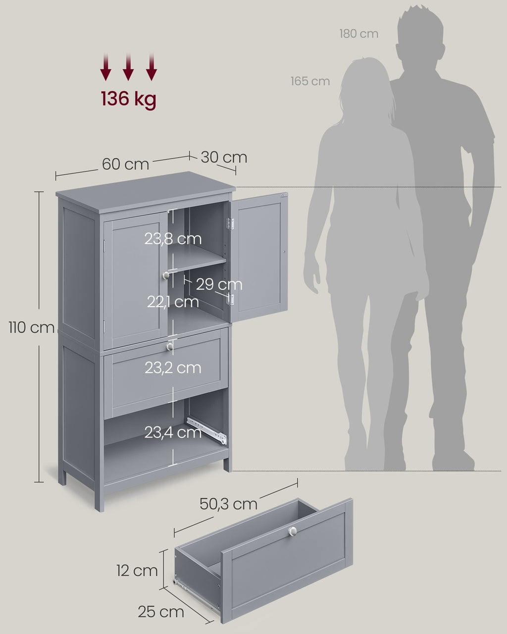 Badezimmerschrank mit 2 Türen und 2 Schubladen
