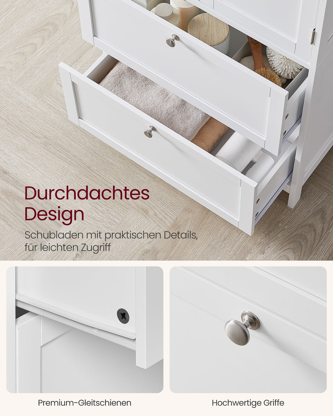Badezimmerschrank 30 x 60 x 110 cm mit 2 Türen und 2 Schubladen
