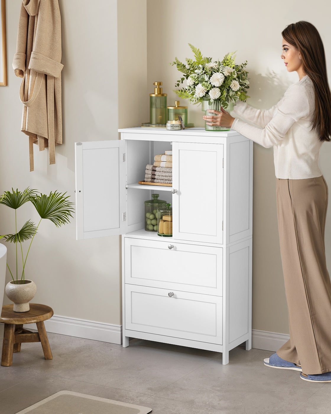 Badezimmerschrank 30 x 60 x 110 cm mit 2 Türen und 2 Schubladen
