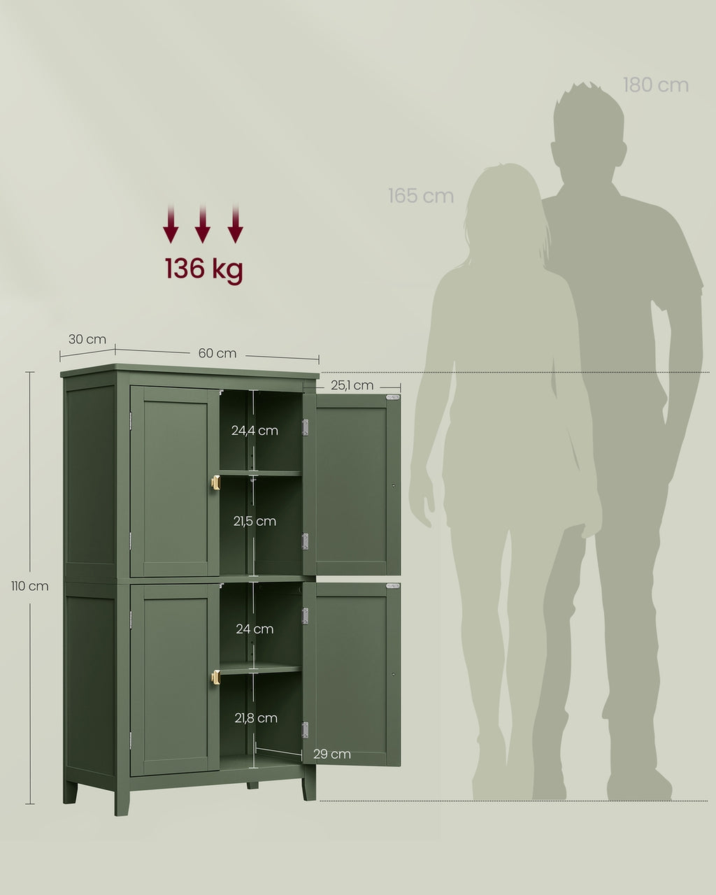 Badezimmerschrank mit 4 Türen klassikweiß waldgrün