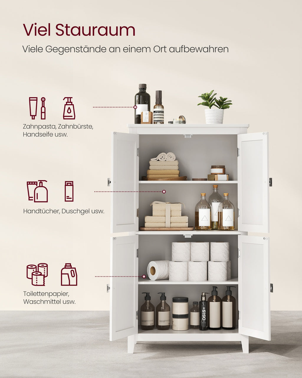 Badezimmerschrank mit 4 Türen klassikweiß