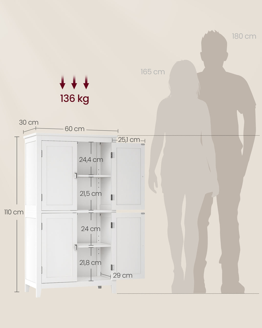 Badezimmerschrank mit 4 Türen klassikweiß