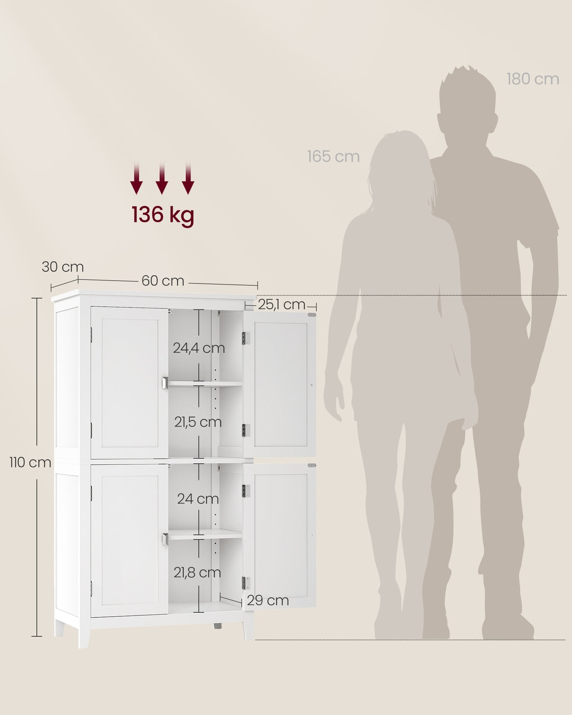Badezimmerschrank mit 4 Türen klassikweiß