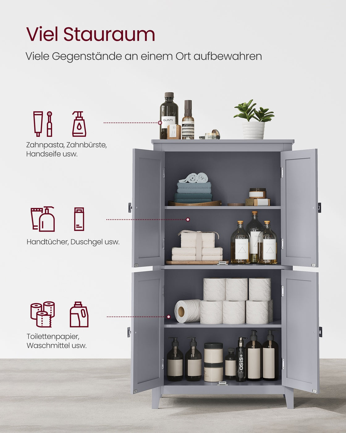 Küchenschrank mit 4 Türen und verstellbaren Ablagen