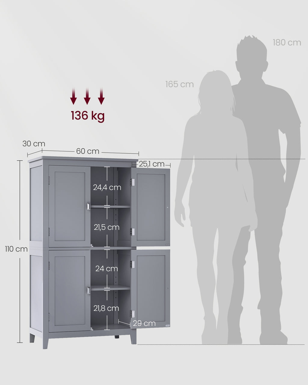 Küchenschrank mit 4 Türen und verstellbaren Ablagen