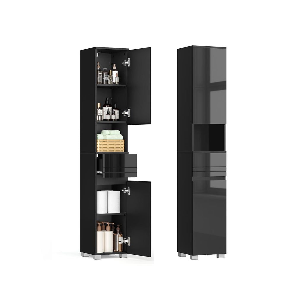 Schmaler Hochschrank mit Glastür und Füßen Tintenschwarz