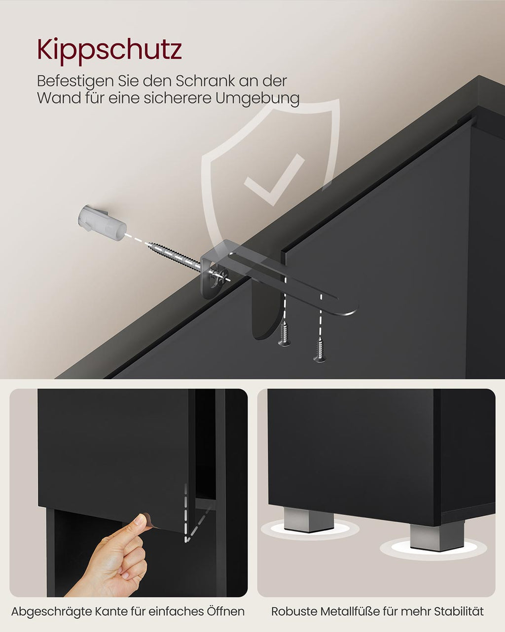 Schmaler Hochschrank mit Glastür und Füßen Tintenschwarz