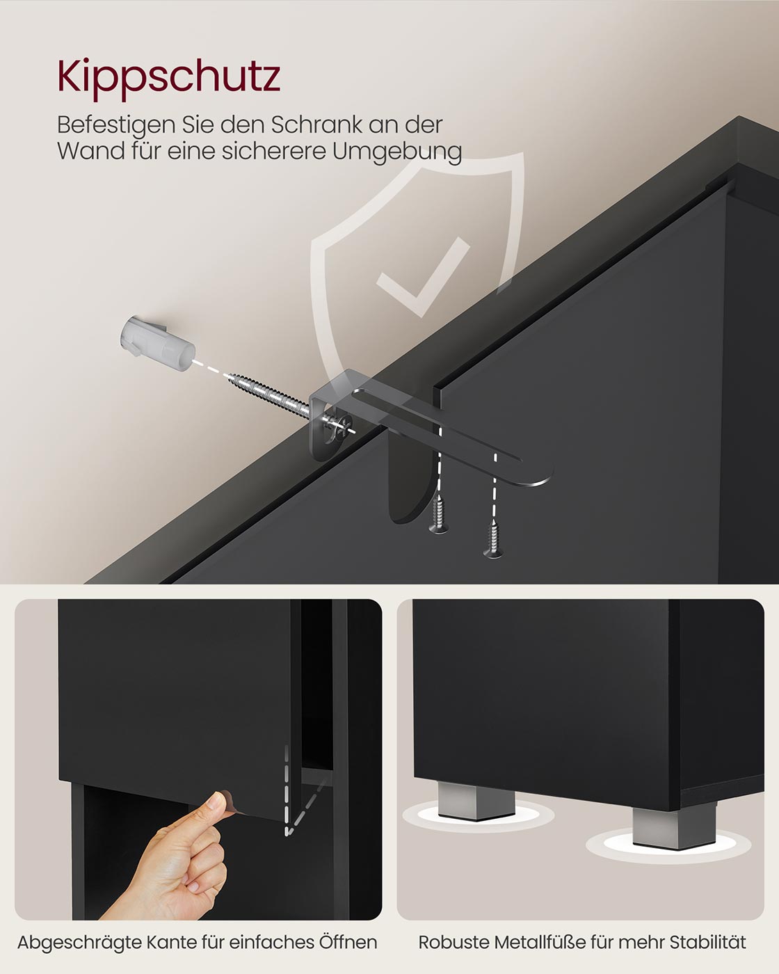 Schmaler Hochschrank mit Glastür und Füßen Tintenschwarz